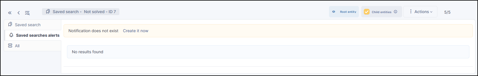 No saved search notification message